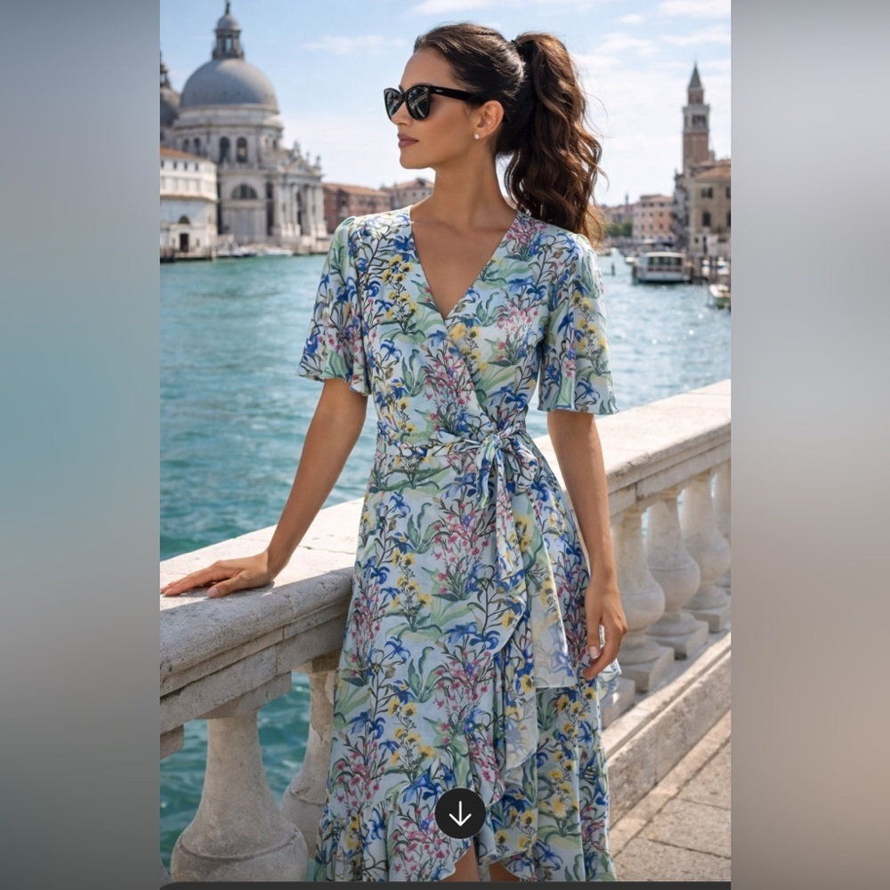 J.McLaughlin Audette Floral Silk Blend Wrap Dress size XS